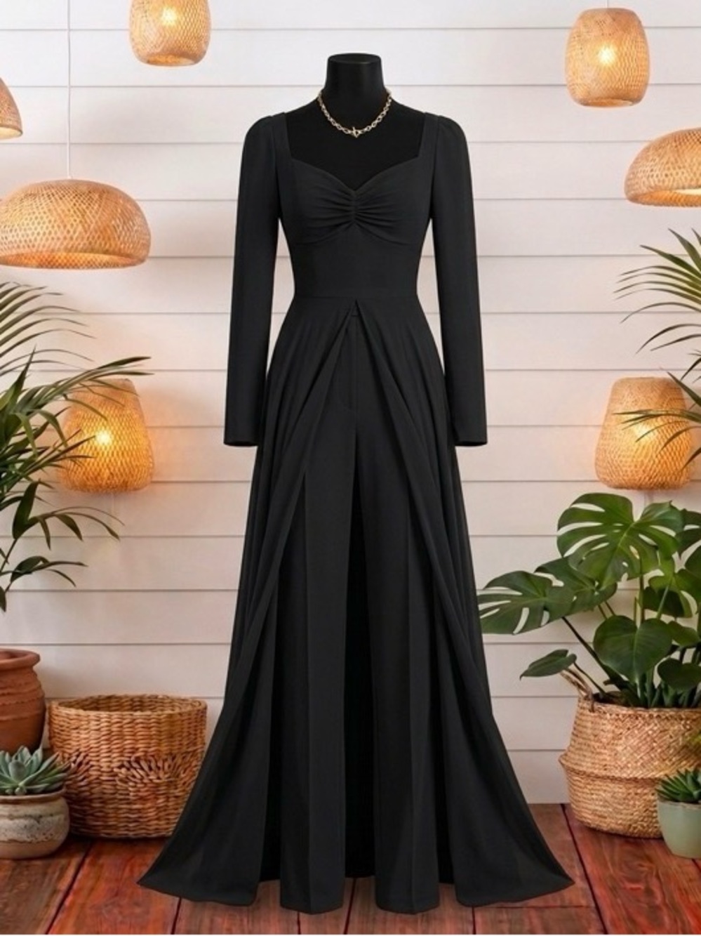 Elegant Black Jumper W/Built In Chiffon Skirt